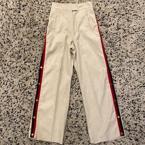 Ted Baker London Linen/ Cotton Wide leg Pant size 1 Beige w/ stripe snap sides